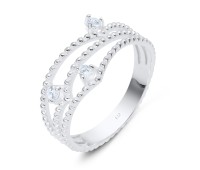 3 Lines Of Silver Ring With CZ Crystal NSR-3171